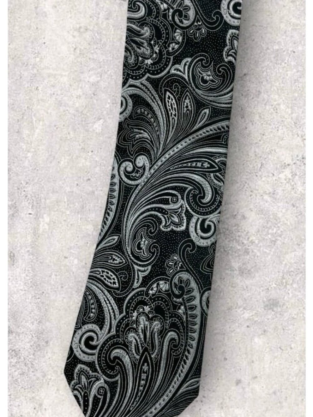 ZANETTI Silk Tie ITALY Black Silver Paisley W:3.5" - Picture 5 of 5